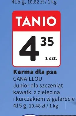 Karma dla psa Canaillou Junior dla szczeniąt kawałki z cielęciną i kurczakiem w galarecie promocja w Intermarche