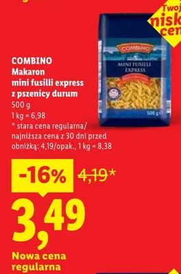 Makaron COMBINO mini fusilli express z pszenicy durum promocja w Lidl
