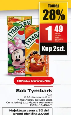 Sok Tymbark różne smaki promocja w Supeco