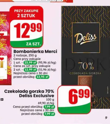 Czekolada gorzka 70% Deliss Exclusive promocja w Dino