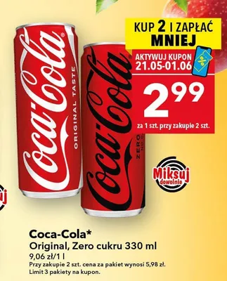 Napój gazowany Coca-Cola Zero cukru promocja w LEWIATAN