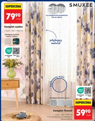 Komplet zasłon 140x250 cm promocja w Biedronka