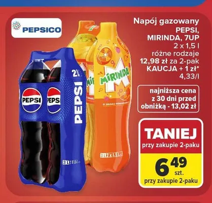 Napój gazowany Pepsi 2-pak 1,5 l promocja w Carrefour