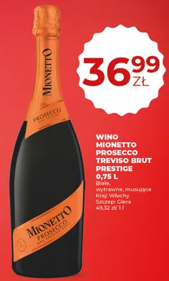 Wino białe wytrawne musujące Prosecco Treviso Brut Prestige promocja w Duży Ben