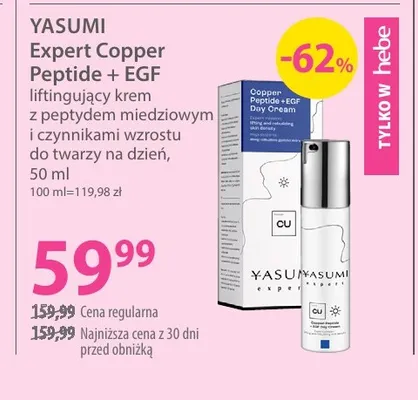 Liftingujący krem z peptydem miedziowym i czynnikami wzrostu do twarzy na dzień Yasumi Expert Copper Peptide + EGF promocja w Hebe