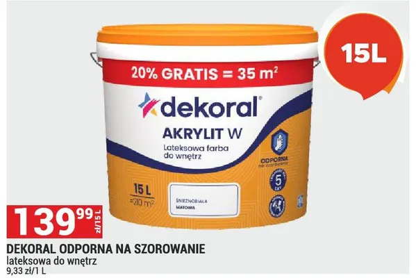 Farba odporna na szorowanie lateksowa do wnętrz promocja w Merkury Market