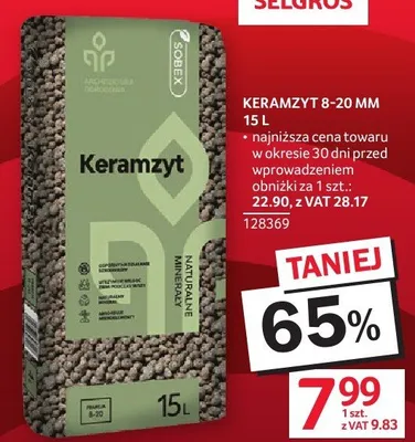 Keramzyt 8-20 mm 15L promocja w Selgros