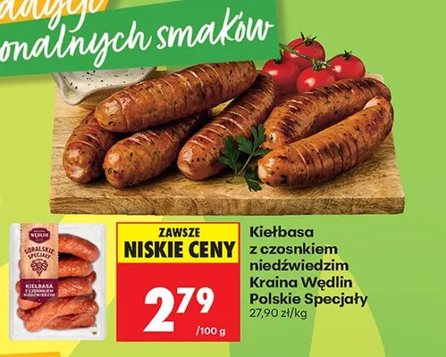Kiełbasa z czosnkiem niedźwiedzim Kraina Wędlin Polskie Specjały promocja w Biedronka