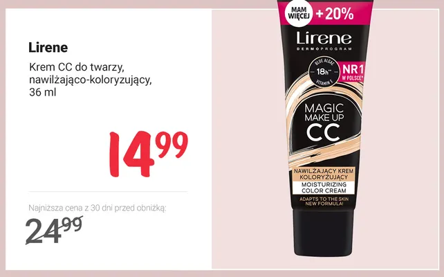 Krem CC do twarzy nawilżająco-koloryzujący Lirene promocja w Rossmann