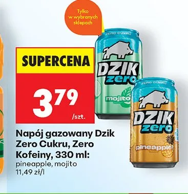 Napój gazowany Dzik Zero Cukru Zero Kofeiny pineapple promocja w Biedronka