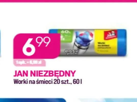 Worki na śmieci Jan Niezbędny 60 l 20-pak promocja w Drogerie Koliber