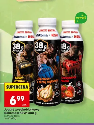 Jogurt wysokobiałkowy Bakoma x KSW truskawka-malina promocja w Biedronka
