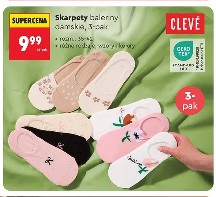Skarpety baleriny damskie Clevé 3-pak promocja w Biedronka