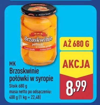 Brzoskwinie połówki w syropie promocja w Aldi