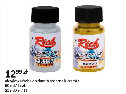 Akrylowa farba do tkanin złota Rich Ipak Kumas Boyasi 50ml promocja w Empik