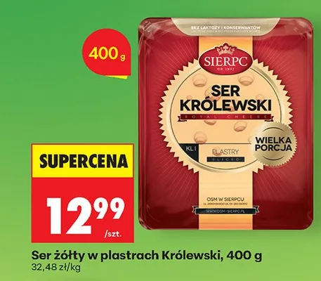 Ser żółty w plastrach Królewski Sierpc promocja w Biedronka