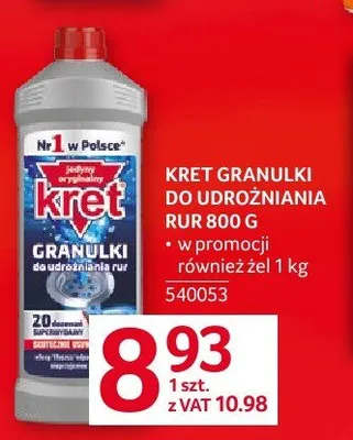 Granulki do udrożniania rur Kret promocja w Selgros