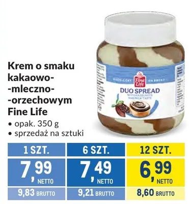 Krem o smaku kakaowo-mleczno-orzechowym Fine Life Duo Spread promocja w Makro