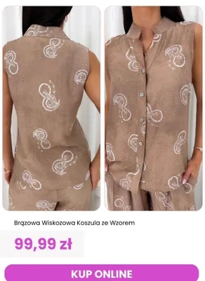 Koszula wiskozowa ModnaKiecka.pl brązowa ze wzorem promocja w Modna Kiecka