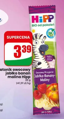 Batonik owocowy jabłko banan malina Hipp promocja w Dino