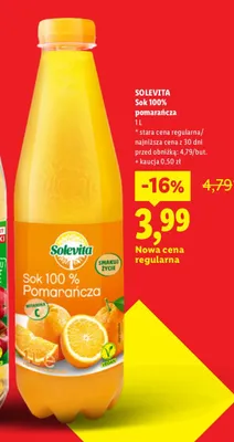 Sok 100% pomarańcza Solevita promocja w Lidl