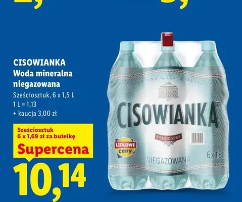 Woda mineralna Cisowianka niegazowana 6-pak promocja w Lidl