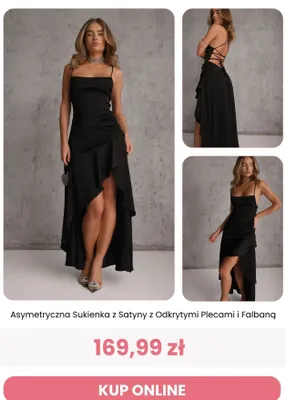 Sukienka asymetryczna z satyny z odkrytymi plecami i falbaną Renee promocja w Renee
