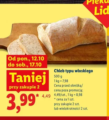 Chleb typu włoskiego promocja w Lidl
