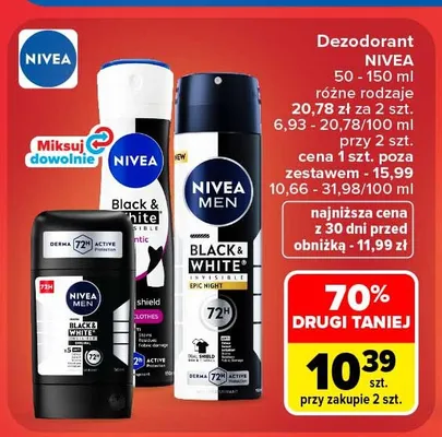Dezodorant damski roll-on Nivea Black & White Invisible promocja w Carrefour Market