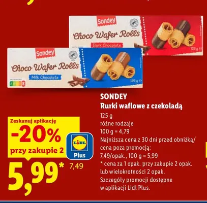 Rurki waflowe z czekoladą Sondey promocja w Lidl