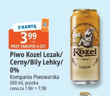 Piwo Kozel Lezak/Cerny/Biły Lehky/0% promocja w Leclerc