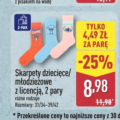 Skarpety dziecięce młodzieżowe z licencją 2-pak promocja w Aldi