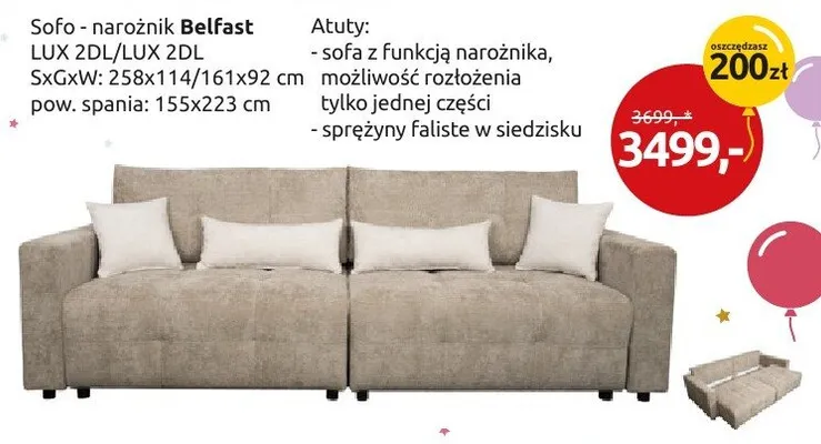 Sofo-narożnik Belfast LUX 2DL/LUX 2DL promocja w Black Red White