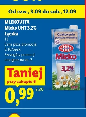 Mleko UHT Łączka Mlekovita 3,2% promocja w Lidl