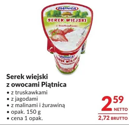 Serek wiejski z owocami Piątnica z truskawkami z jagodami z maliną i żurawiną promocja w Makro