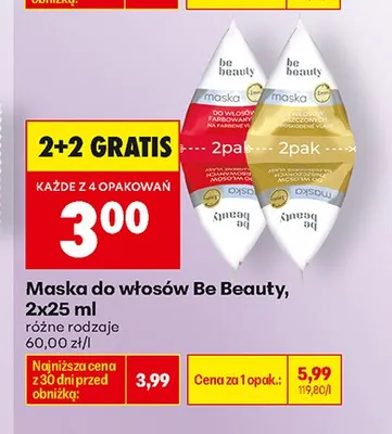 Maska do włosów Be Beauty do włosów farbowanych promocja w Biedronka
