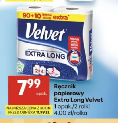 Ręcznik papierowy Extra Long Velvet promocja w Delikatesy Centrum