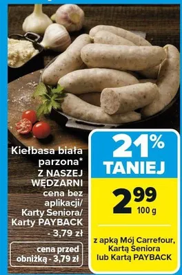 Kiełbasa biała parzona z naszej wędzarni promocja w Carrefour Market
