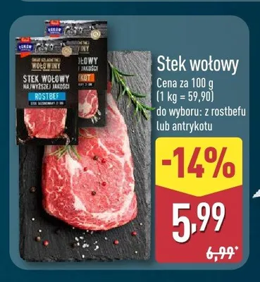 Stek wołowy z antrykotu promocja w Aldi