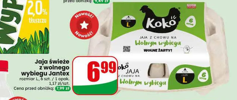 Jaja świeże z wolnego wybiegu rozmiar L Jantex promocja w Dino