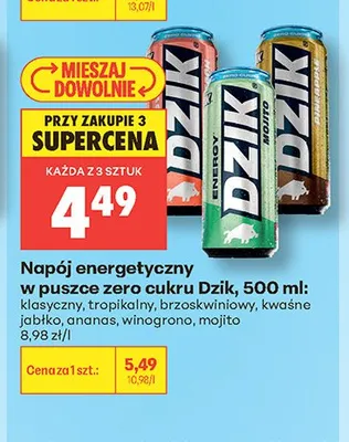 Napój energetyczny w puszce zero cukru Dzik brzoskwiniowy promocja w Biedronka