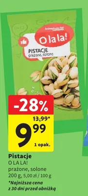 Pistacje prażone solone O LA LA! promocja w Intermarche