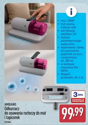 Odkurzacz do usuwania roztoczy do mat i tapicerek promocja w Aldi