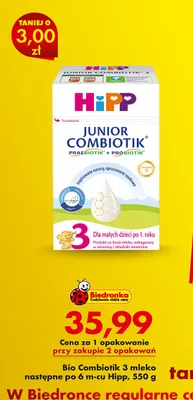Mleko następne Bio Combiotik 3 po 6m-cu HiPP promocja w Biedronka