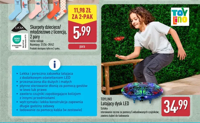 Latający dysk LED TOYLINO promocja w Aldi