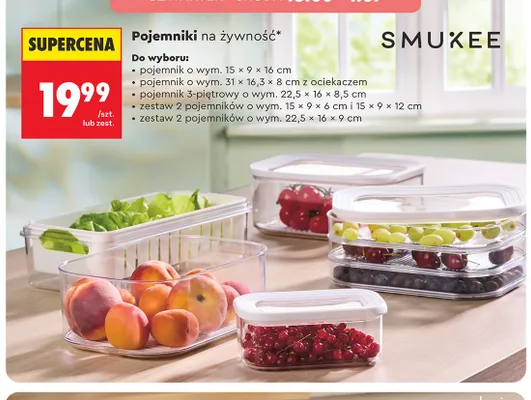 Pojemnik na żywność 3-piętrowy Smukee 22,5x16x8,5 cm promocja w Biedronka