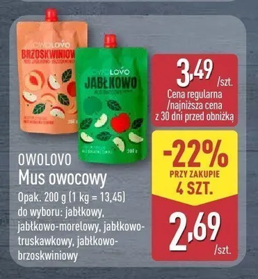 Mus owocowy jabłkowy Owolovo promocja w Aldi