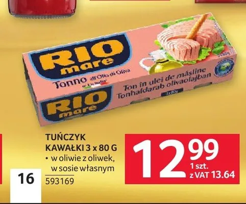Tuńczyk kawałki w oliwie z oliwek Rio Mare promocja w Selgros