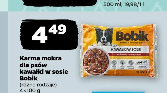 Karma mokra dla psów kawałki w sosie Bobik promocja w Netto