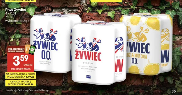 Piwo bezalkoholowe Żywiec 4-pak promocja w Delikatesy Centrum